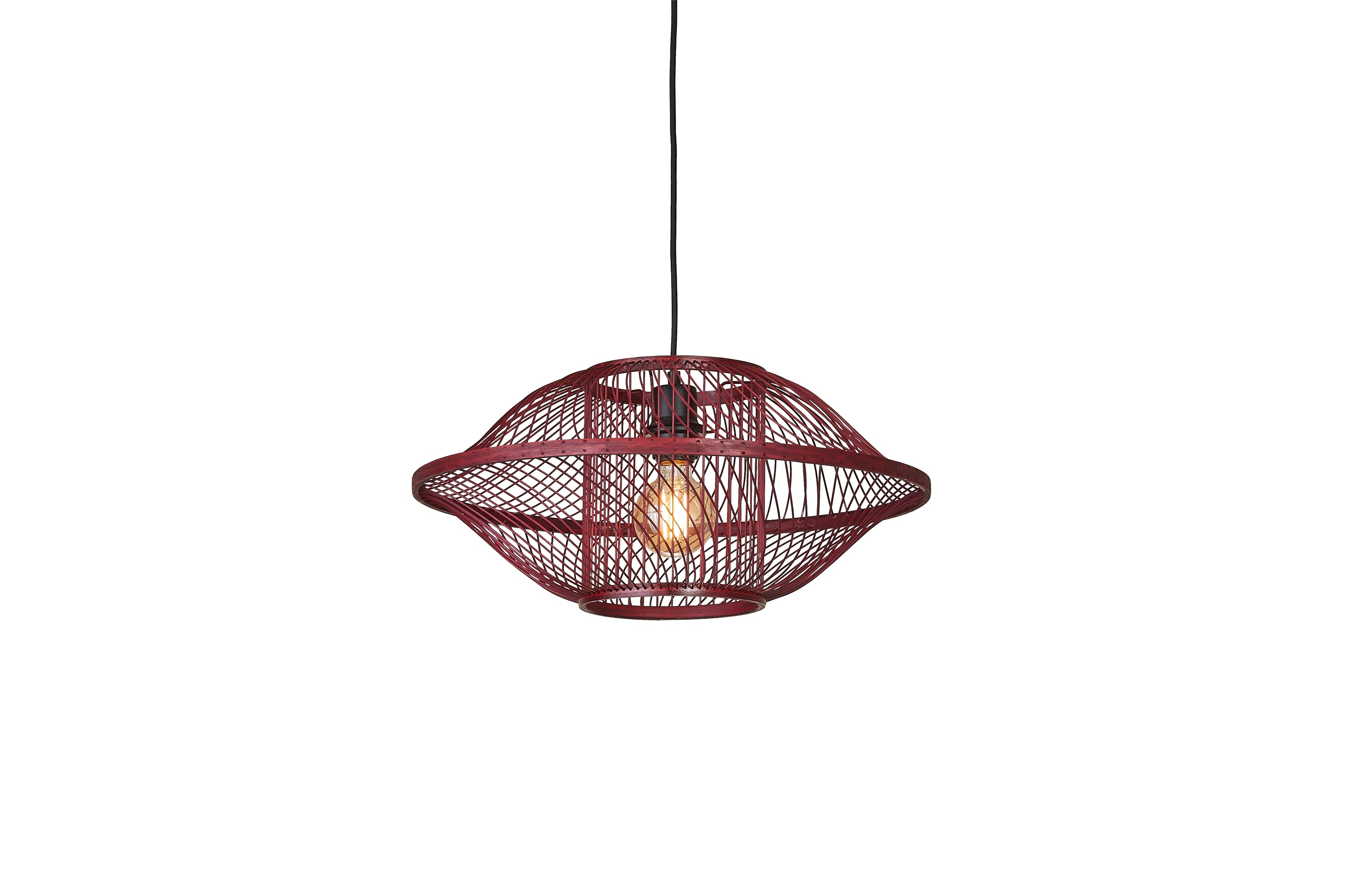 Good&Mojo Hängeleuchte Maui Bambus/Schirm burgund, S